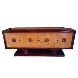 Enfilade Art Deco en palissandre,  frêne et médaillons en bronze circa 1940