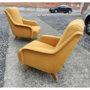 Erton, Pair Of Vintage Armchairs, Circa 1950, Original Fabric, Good Condition