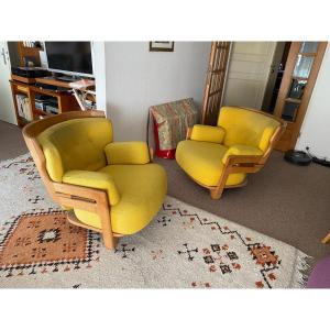 Guillerme And Chambron, Pair Of "denis" Armchairs, Votre Maison Collection, 1970
