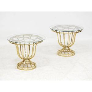 Paire de bouts d e canapé "Médicis" néo classique,métal doré circa 1970                        