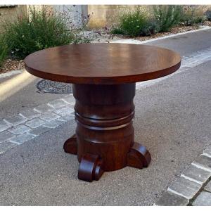 Charles Dudouyt, Large Art Deco Oak Pedestal Table, Circa 1930–1940