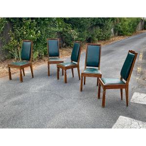 Charles DUDOUYT 5 chaises art deco en chêne circa 1930/1940