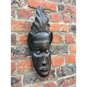 Heyndrickx, Masque Art Deco En Bronze, Signé Et Daté 1941 