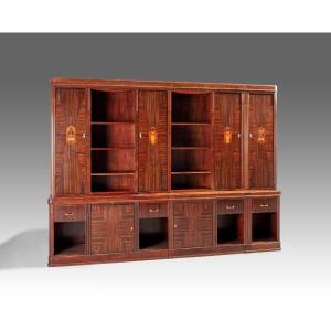 Grande bibliothèque art déco en bois précieux circa 1930