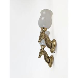 Maison Baguès (in The Style Of) Pair Of Wall Sconces With Horse-head Motifs, Circa 1950–1960