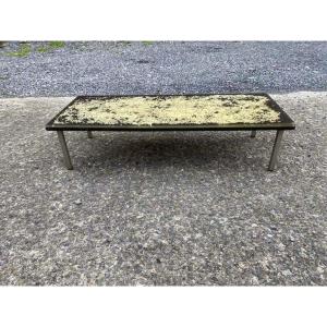 Coffee Table, Resin Top, Circa 1970, Giraudon Style, By De Fouquières