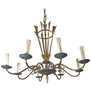 Lustre Art Deco En Métal Laqué Et Laiton Circa 1950