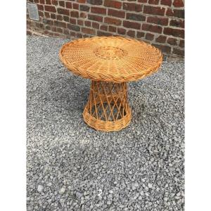 Vintage Rattan Side Table, Circa 1950–1960