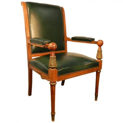 Large Armchair In Walnut Empire Style 1930/1950