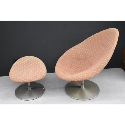 Pierre Paulin, Globe Chair F 422 And Its Ottoman In Steel And Fabric, Circa 1960