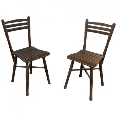 Pair Of Thonet Style Slatted Chairs, Veranda Circa 1900