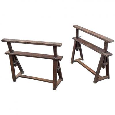 Pair Of Adjustable Trestles In Wood Circa 1930