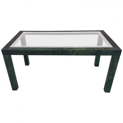 Aldo Tura, Table En Parchemin Laqué Et Vernis,plateau Verre Circa 1970 