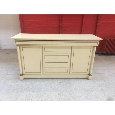 Maison Jean Charles, Neoclassical Sideboard In Lacquered Wood And Brass Circa 1970/1980