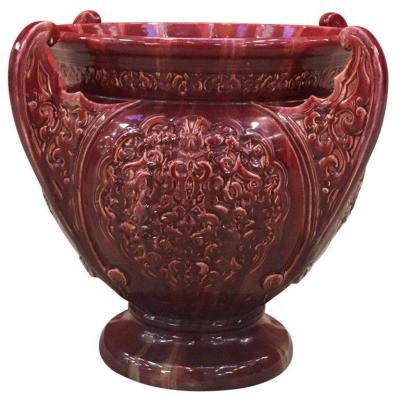 Jerome Massier, Very Large Cache Pot Orientalist, Art Nouveau, Vallauris End XIX