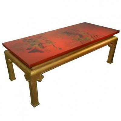 Work French 1960, Living Room Table In Lacquered And Gilded Wood In The Taste Of China