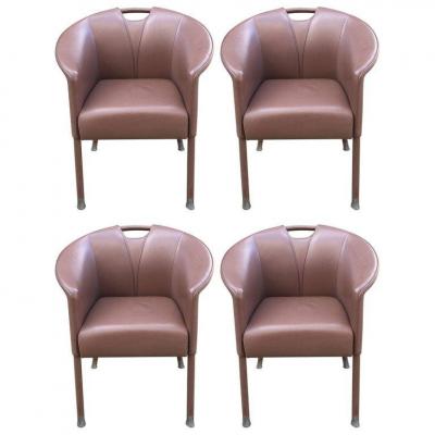 Paolo Piva, 4 Leather Armchairs, Wittmann Edition, Circa 1980