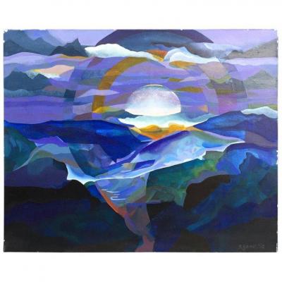 Simone Gendille, "blue Sunset", Acrylic, Sign,