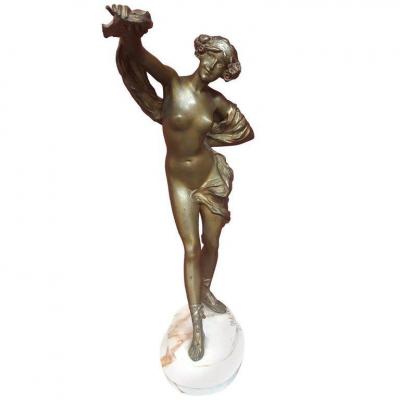 Paul Philippe ( 1870-1930)sculpture  Art Nouveau En Bronze Sur Socle En Marbre,circa  Signée,