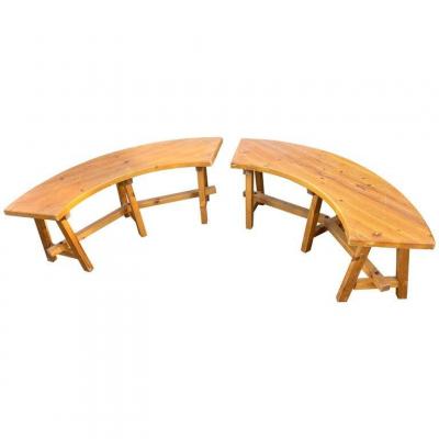 Pair Of Pine Benches Circa 1970 In The Style Of Pierre Chapo