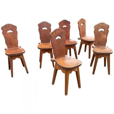 6 Brutalist Or Mountain Chairs, In Pine Circa 1950/1960