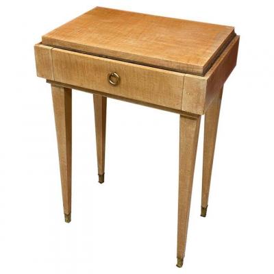 André Beaudoin, Elegant Art Deco Bedside Table In Sycamore And Bronze, Circa 1940-1950