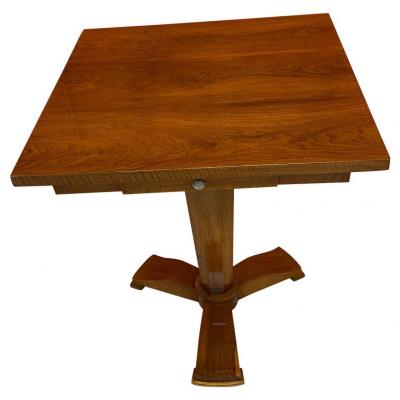 Art Deco Mahogany Pedestal Table, In The Taste Of Ejules Leleu, Circa 1930 (fully Restored)