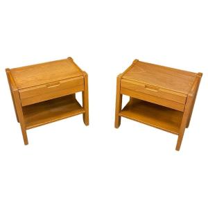 Maison Regain, Pair Of Elm Bedside Tables Circa 1960