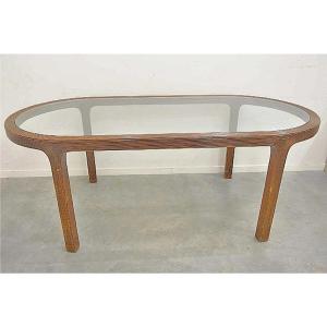 Large Rattan Dining Table, Glass Topcirca 1970/1980 (ht.76 X 210 X 100cm)