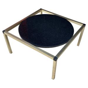 Design Coffee Table Circa 1970, Metal, Black Marble Top