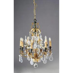 Maison Baguès Chandelier With 8 Lights In Golden And Black Lacquered Metal With Windings Decor.