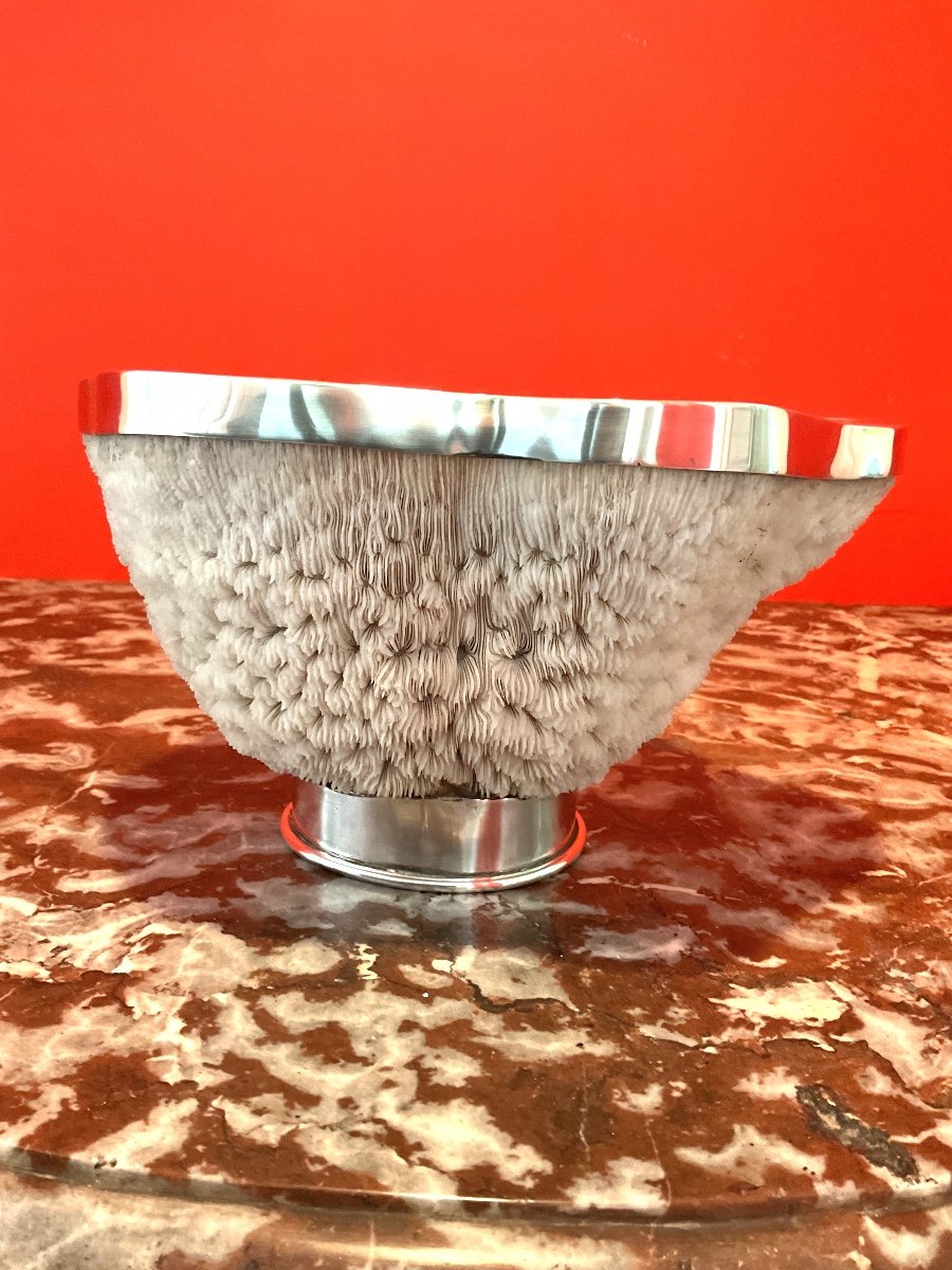 Important Coral Cup Set With A Silver Metal Border-photo-3