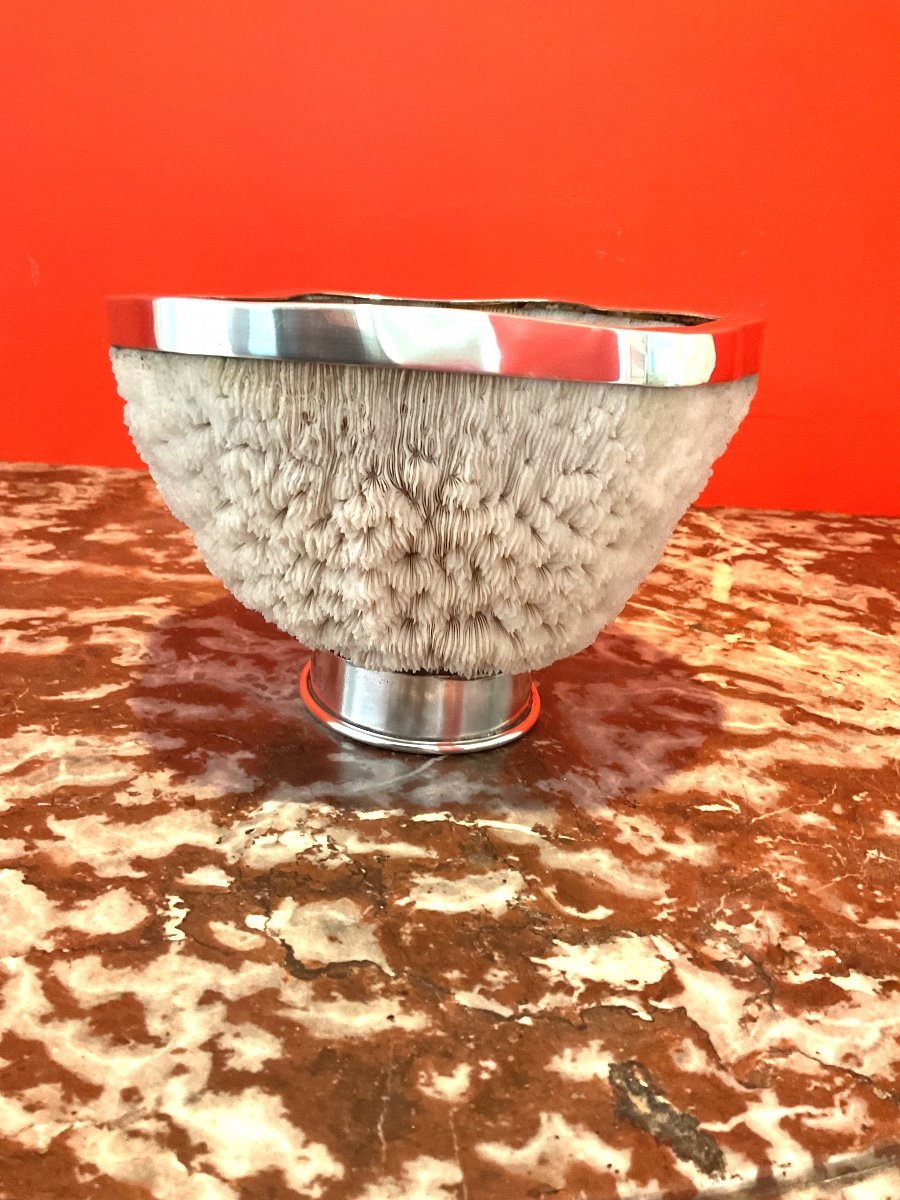 Important Coral Cup Set With A Silver Metal Border-photo-4