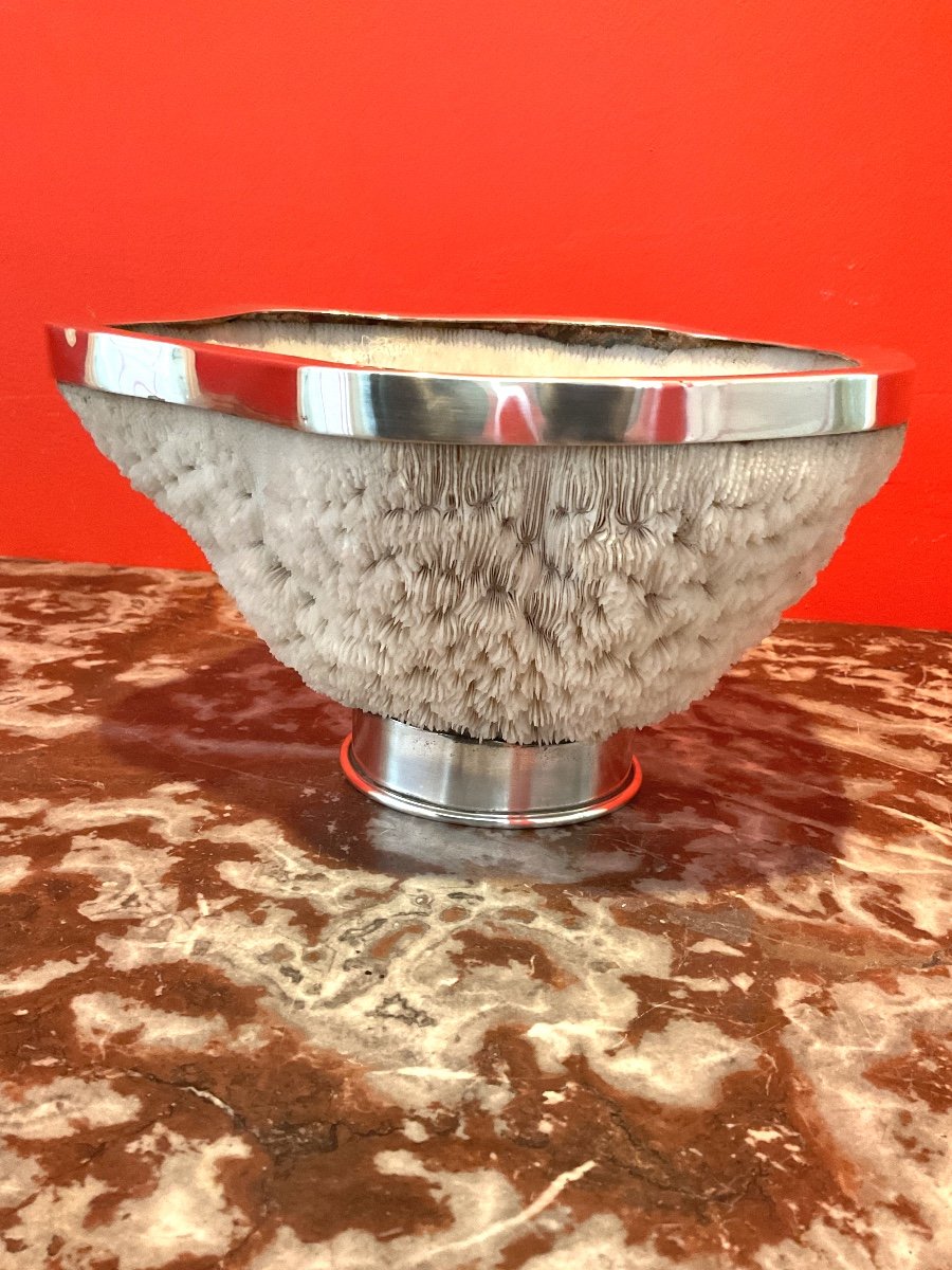 Important Coral Cup Set With A Silver Metal Border