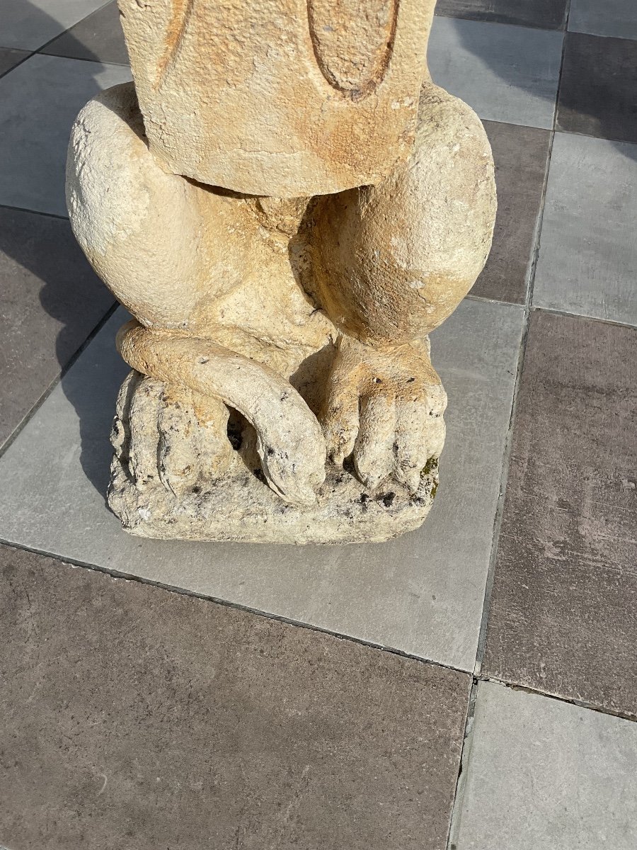 Paire De Statues En Pierre Figurant Des Lions Assis -photo-3
