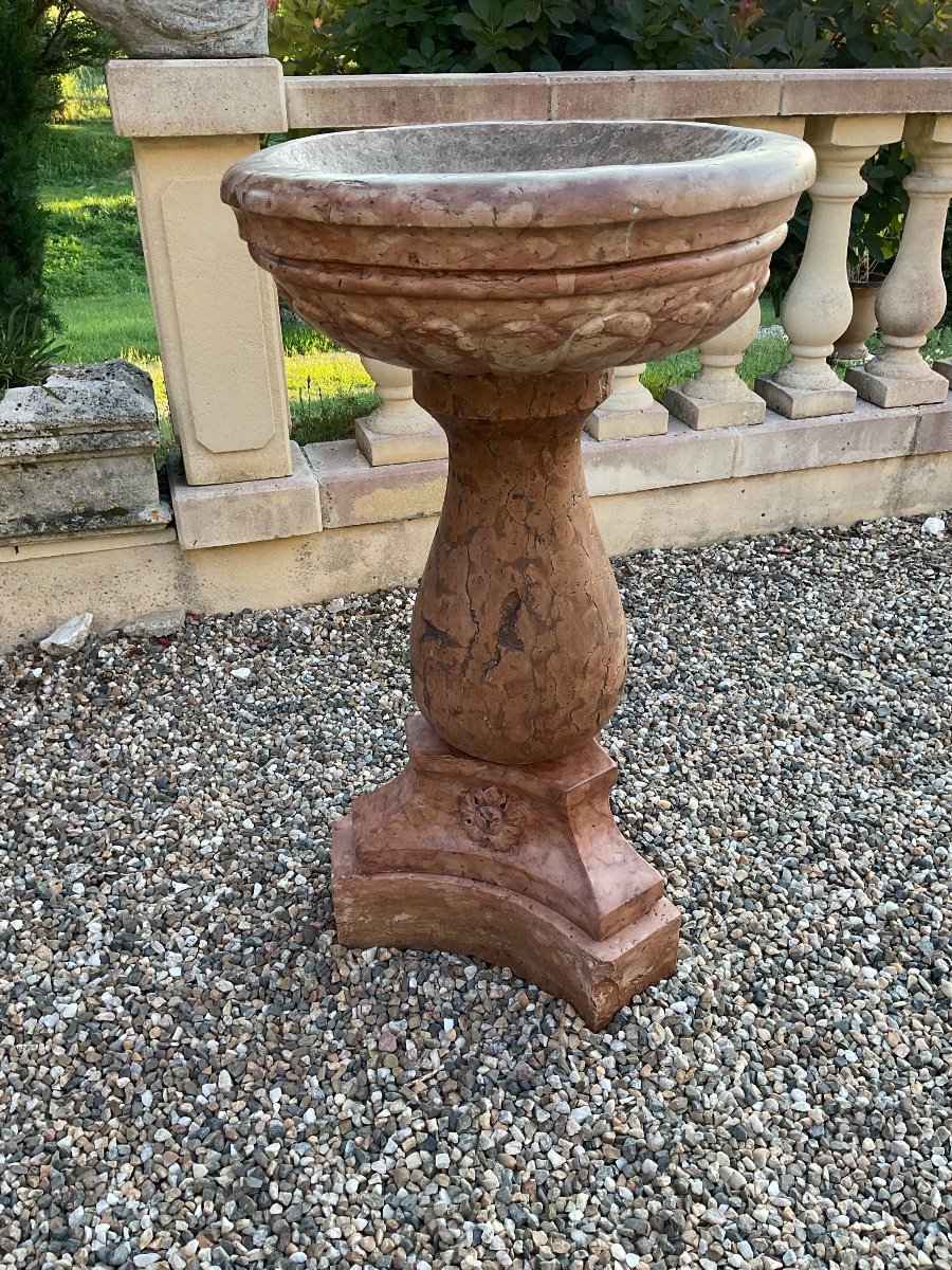 Large Stoup On Foot From The 17th Century In Marble-photo-3