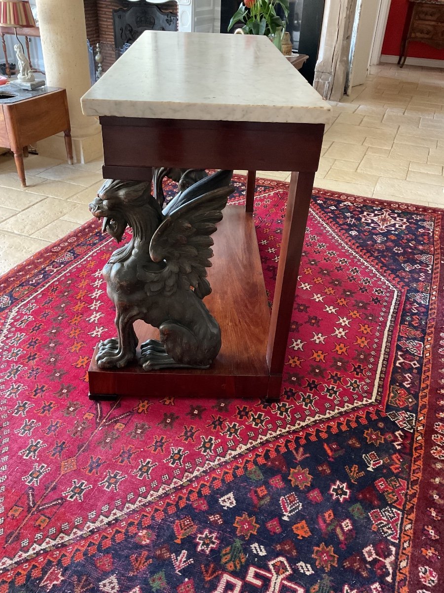 Rare Empire Console With Winged Griffins In Mahogany-photo-3