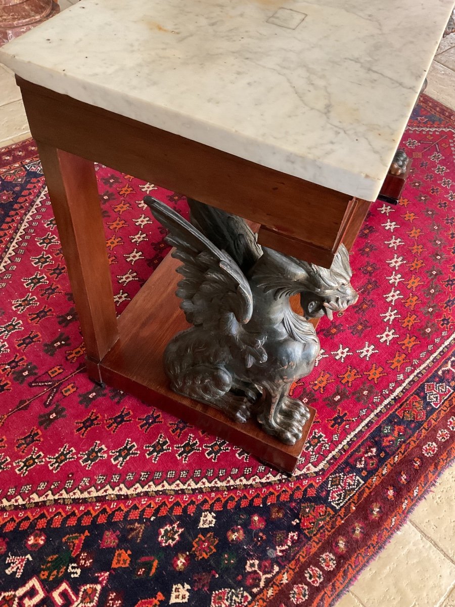 Rare Empire Console With Winged Griffins In Mahogany-photo-4