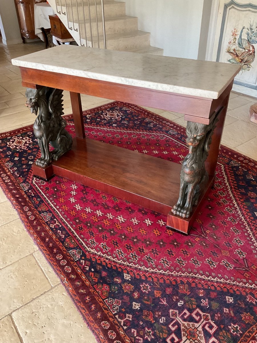 Rare Empire Console With Winged Griffins In Mahogany-photo-5