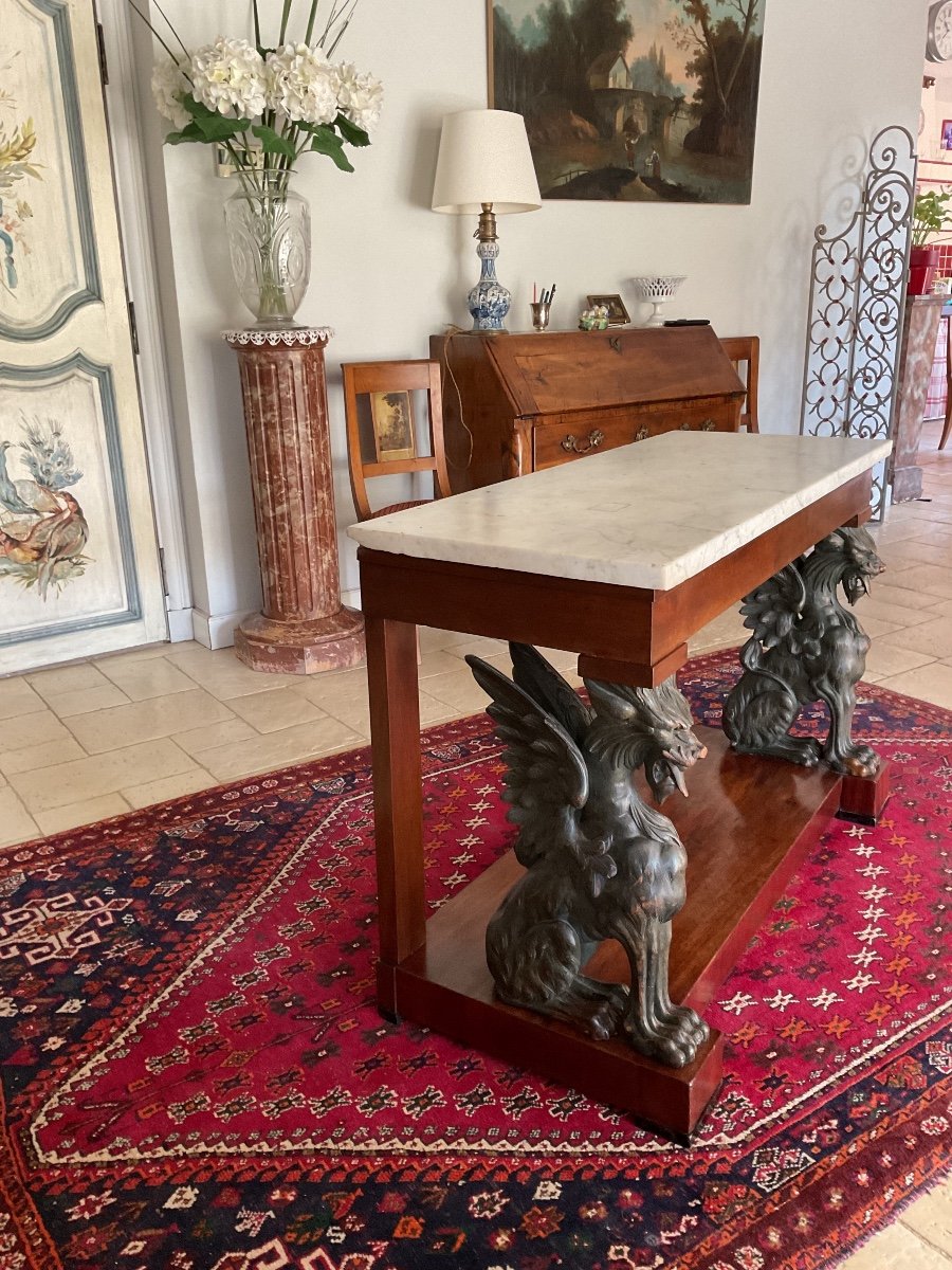 Rare Empire Console With Winged Griffins In Mahogany-photo-7