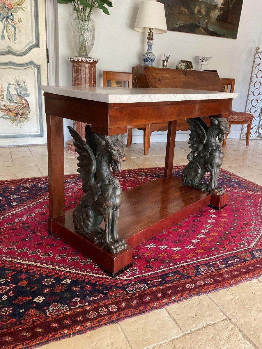 Rare Empire Console With Winged Griffins In Mahogany-photo-8