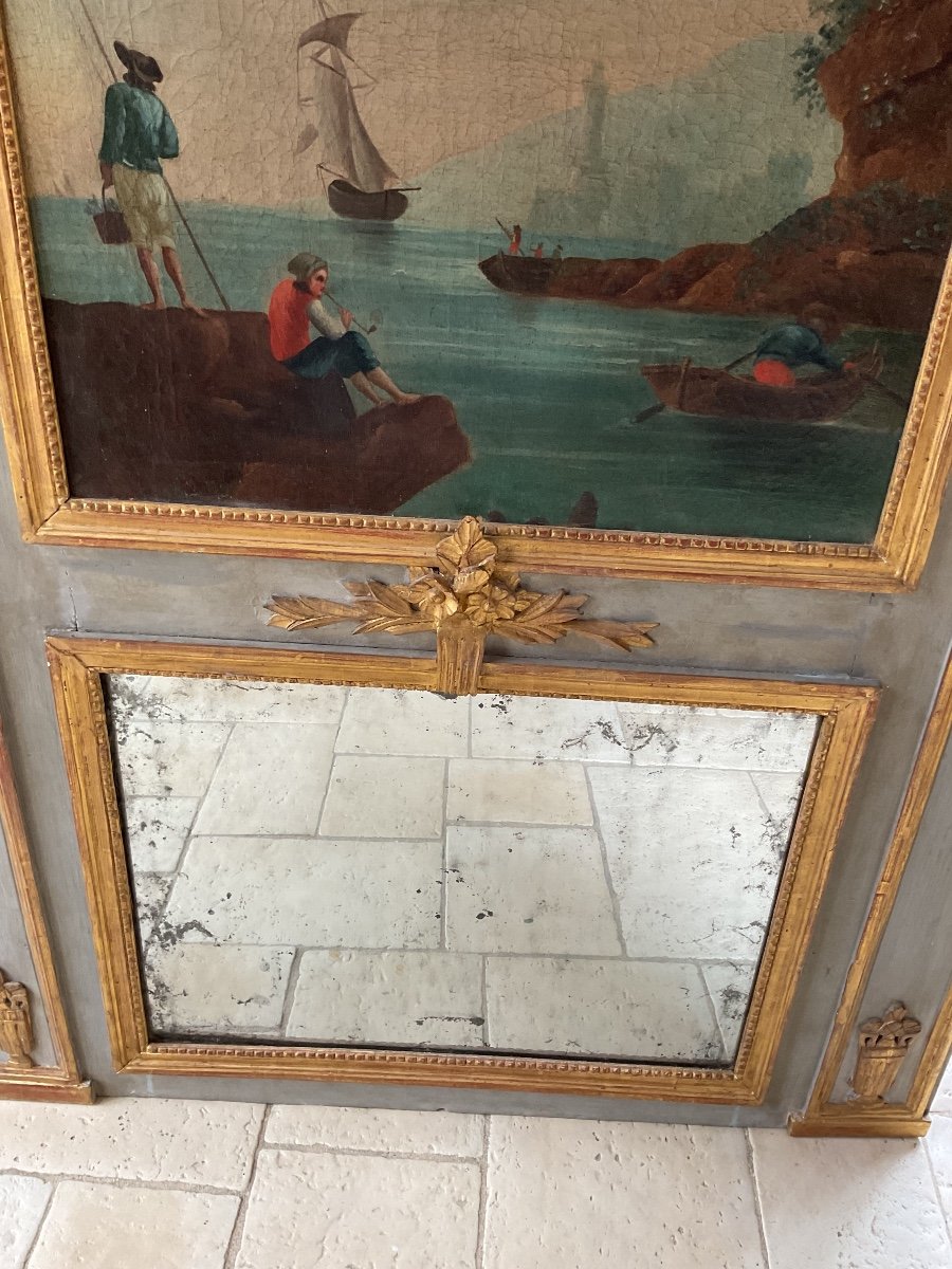 Pretty Louis XVI Trumeau, Lacquered And Gilded Wood -photo-4