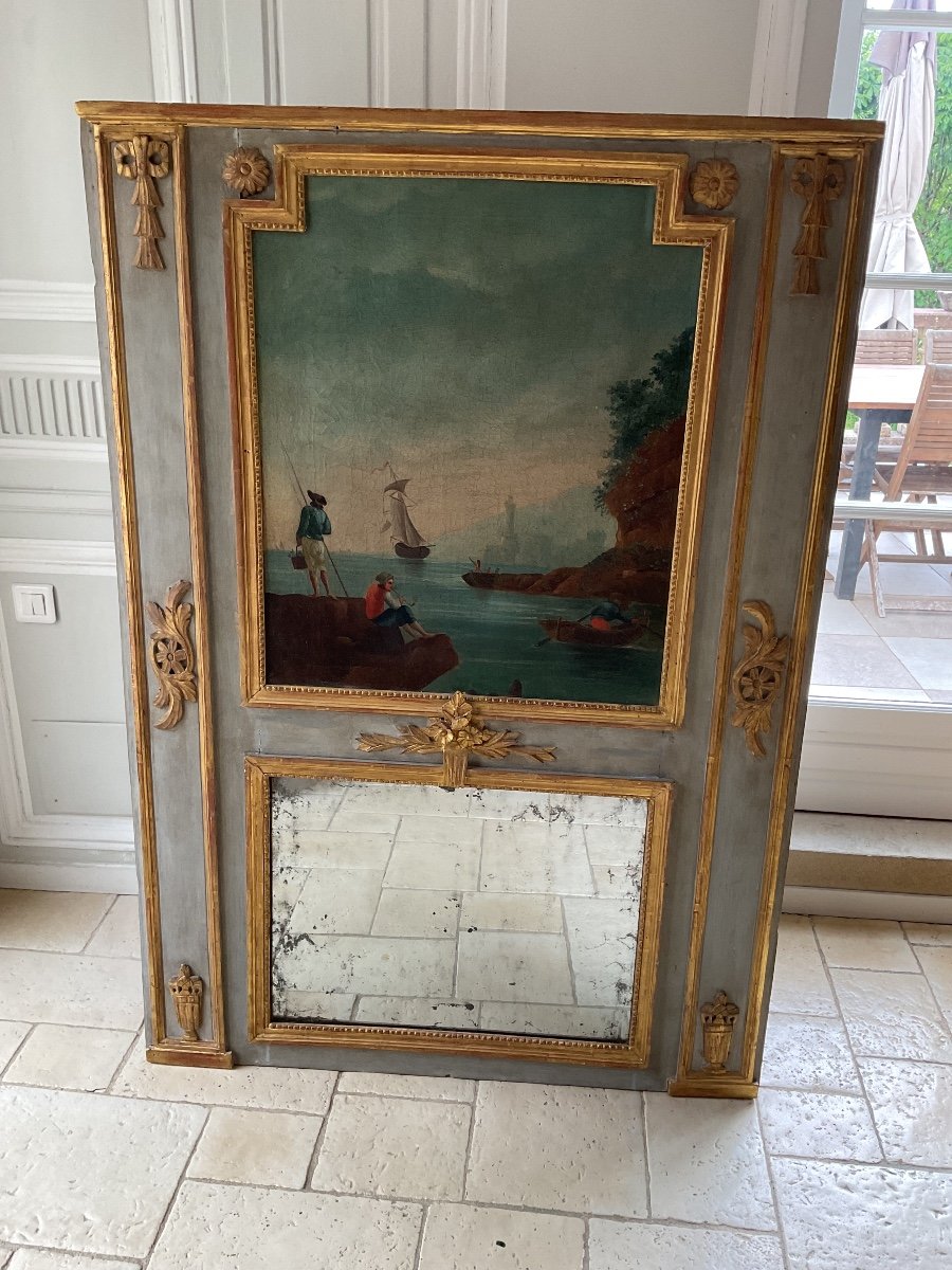Pretty Louis XVI Trumeau, Lacquered And Gilded Wood 