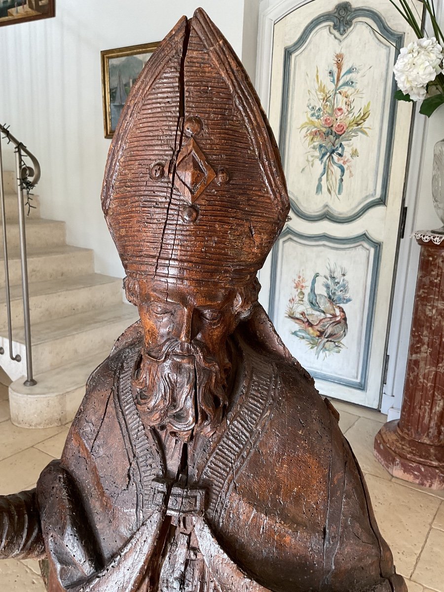 Large Carved Wooden Statue Of Saint Benedict (17th Century)-photo-4