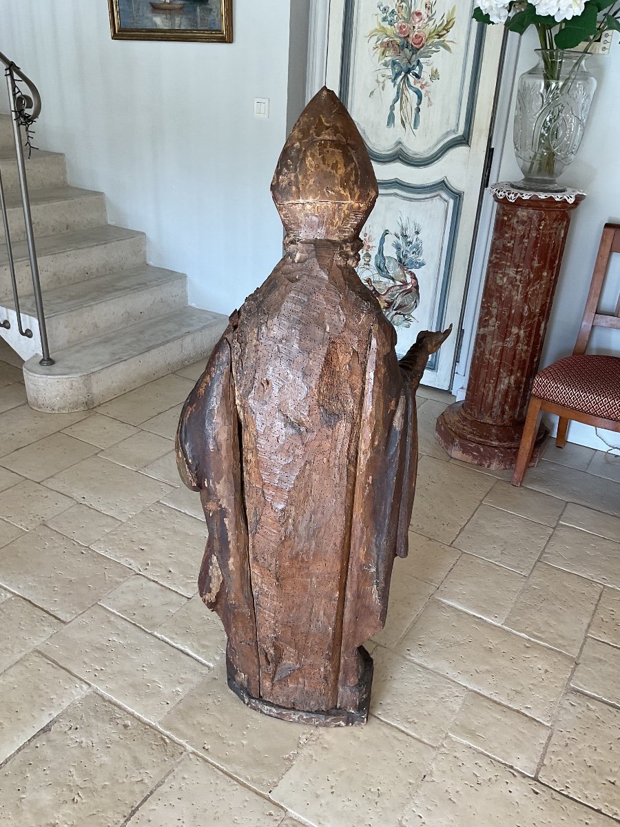 Large Carved Wooden Statue Of Saint Benedict (17th Century)-photo-2