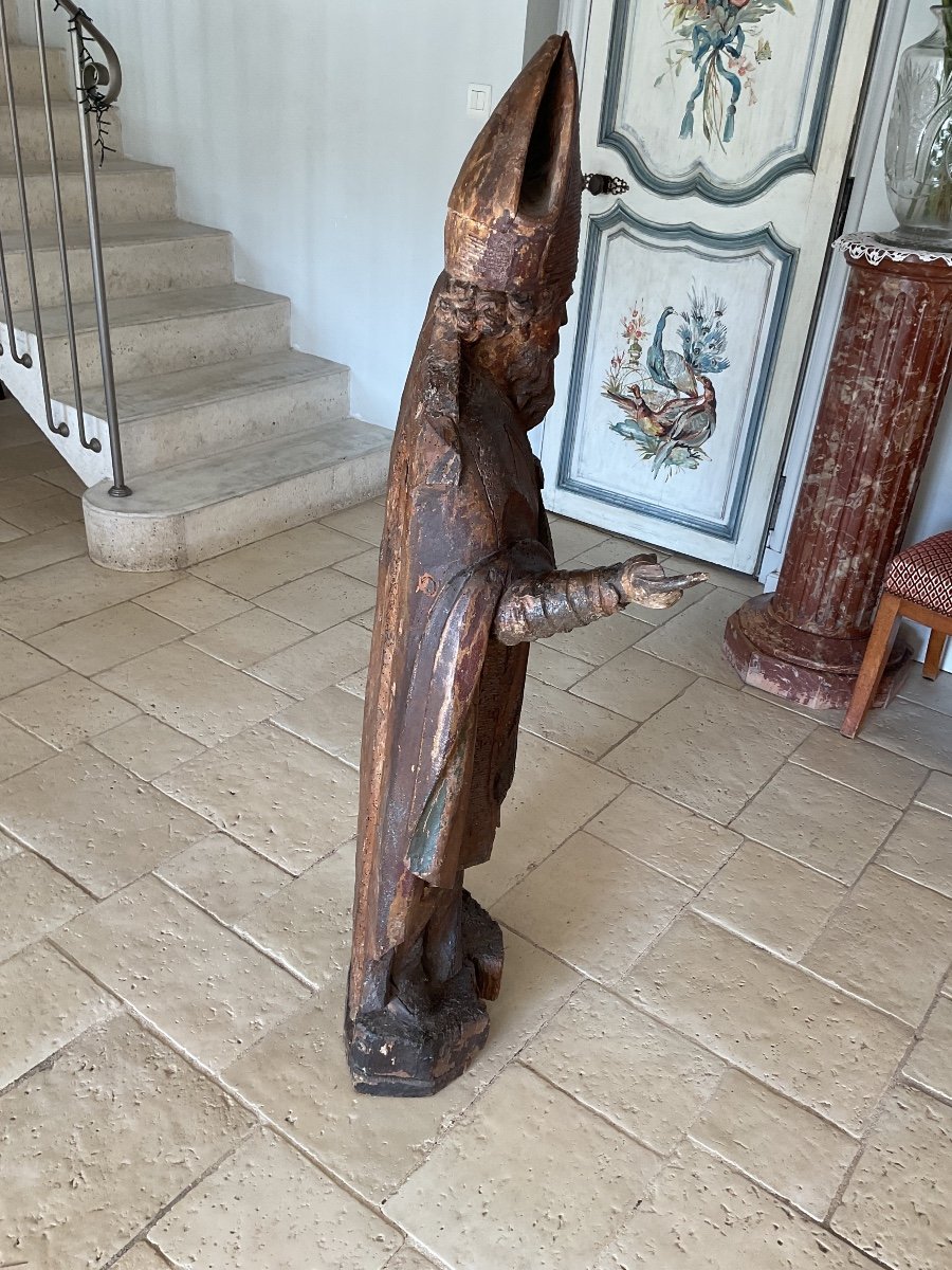 Large Carved Wooden Statue Of Saint Benedict (17th Century)-photo-3