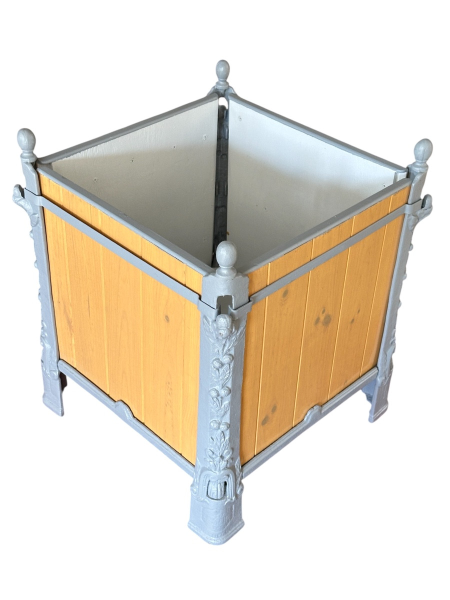 Pretty Pair Of Cast Iron And Wood Orange Tree Tubs-photo-2
