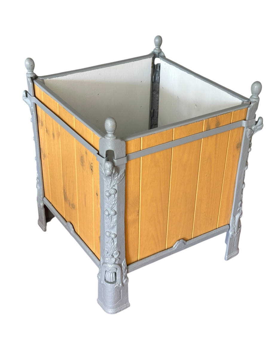 Pretty Pair Of Cast Iron And Wood Orange Tree Tubs-photo-3