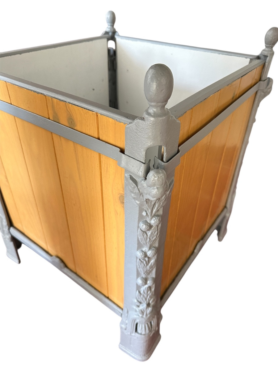 Pretty Pair Of Cast Iron And Wood Orange Tree Tubs-photo-4