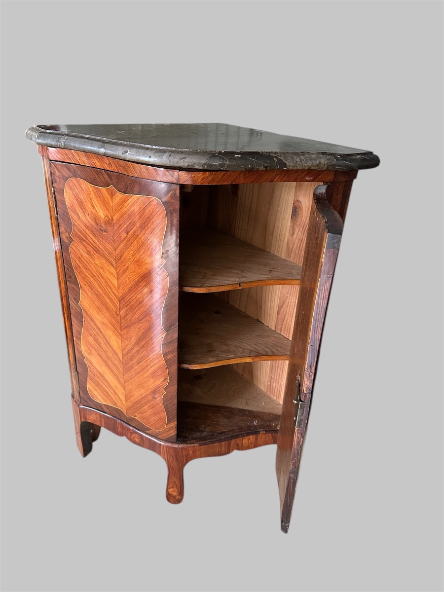 Curved Corner Cupboard Stamped In Transition Period Marquetry-photo-1